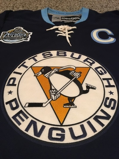 Reebok Mario Lemieux Pittsburgh Penguins 2008 NHL Winter Classic Jersey  Blue L